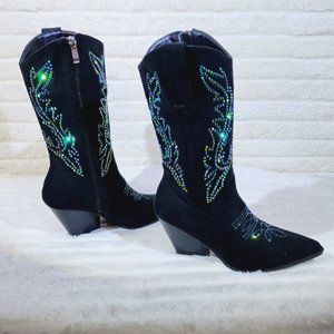 Siren Green Iridescent Rhinestone Western Cowgirl Boots New